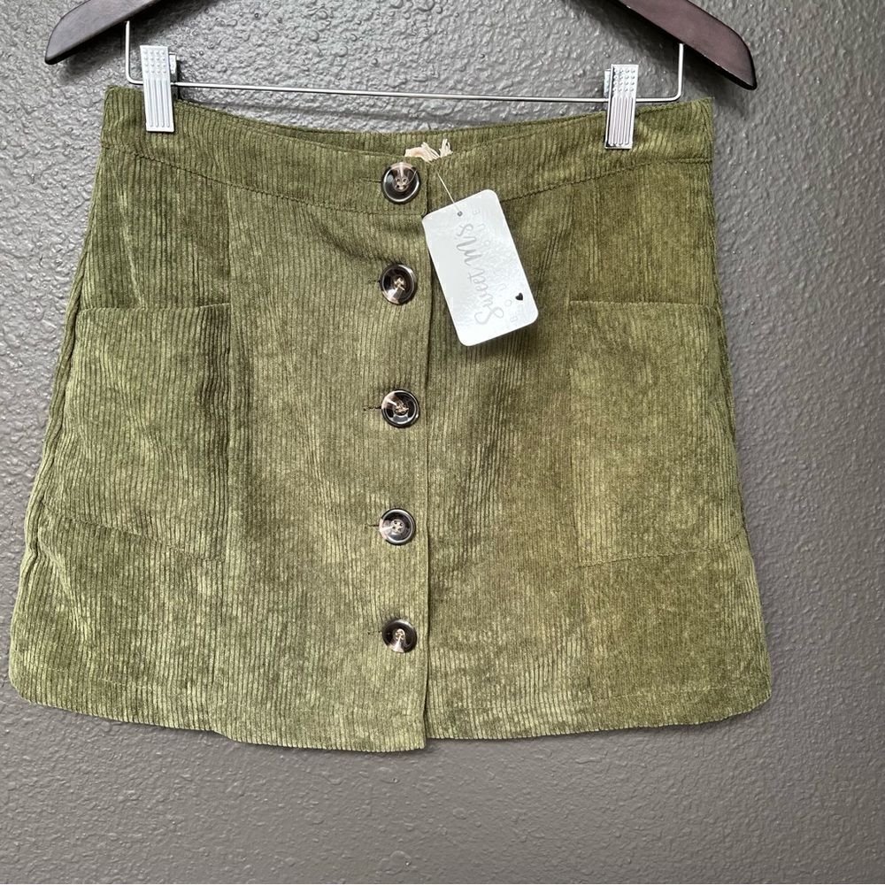 Hem & Thread Olive Button Front Skirt